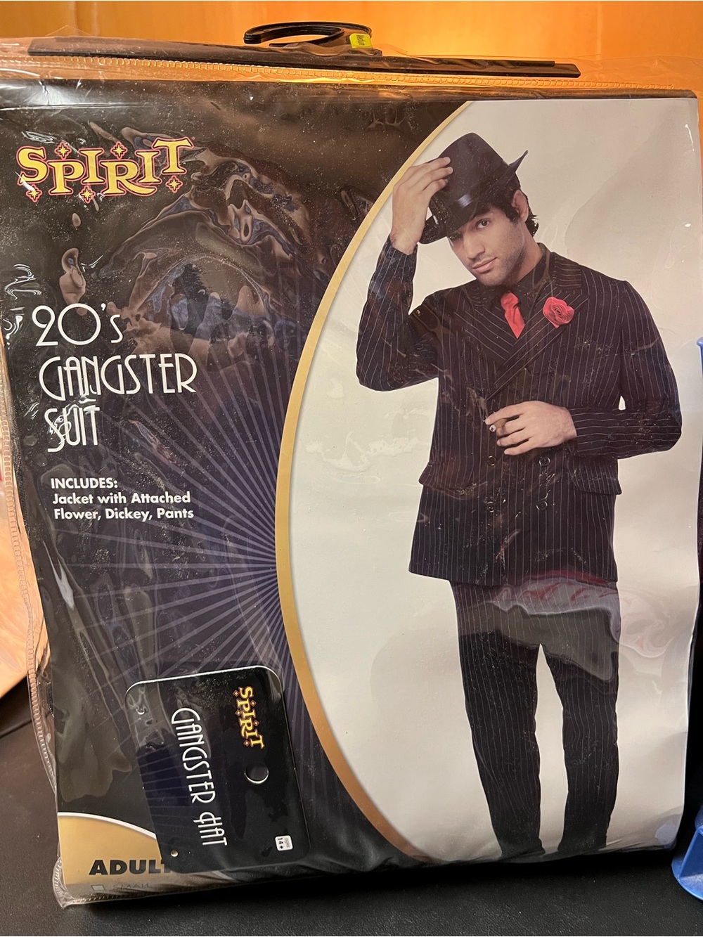Spirit men’s medium 20’s Black Pinstripe Gangster Costume includes felt hat